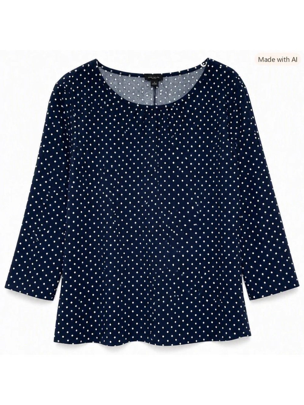 Ann Taylor Factory Navy Polka Dot Blouse XL Classic Scoop Neck Short Sleeve Top